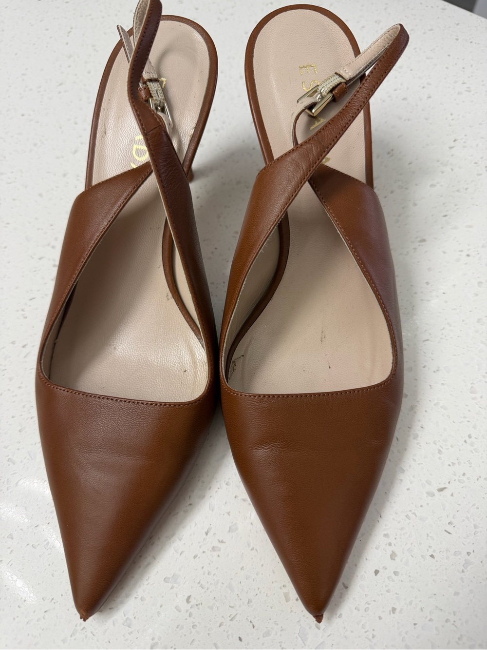 ESCADA Brown Leather Pointed Toe Slingback Heels Italy Size 39